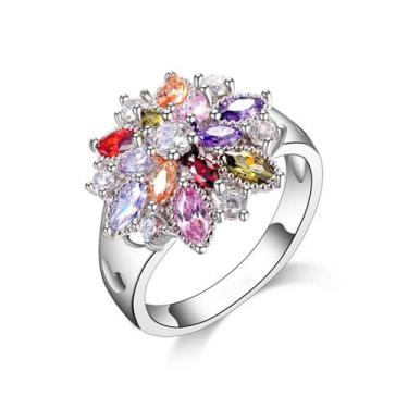 Imagem de Anel De Design Floral Em Prata Esterlina 925 Com Zircônia Cúbica Para 