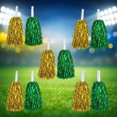 Imagem de Par Pompom Metalizado Cor Brasil Verde Dourado Franjas Qtde Quantidade