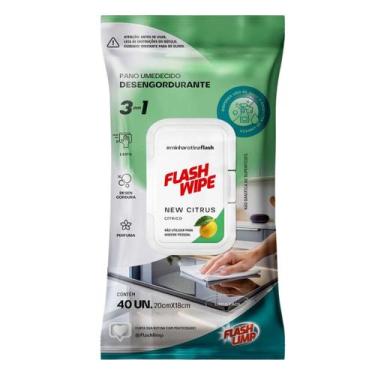 Imagem de Panos Umedecidos de limpeza Desengordurantes Flash Wipe Citrus com 40u
