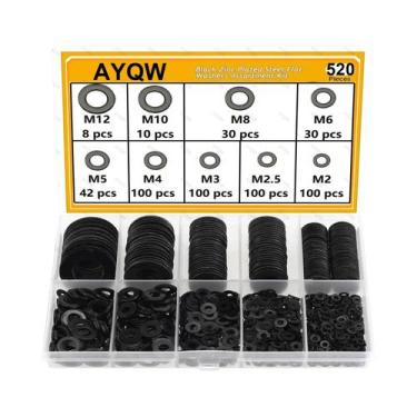 Imagem de Kit De Arruelas Planas De Aço Carbono Preto M2-M12 520/900pçs Durável 