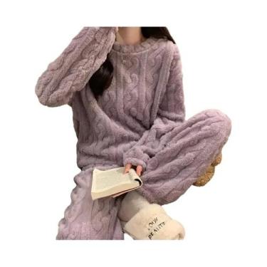 Imagem de Conjunto De Pijama Feminino De Flanela Grossa E Quente Para Inverno, L