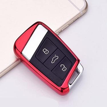 Imagem de YJADHU TPU remoto masculino feminino porta-chaves porta-chaves tampa do estojo da chave do carro, adequado para VW Volkswagen Skoda Superb Magotan Passat B8 A7 Golf, vermelho