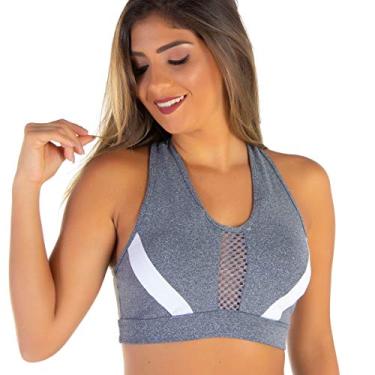 Imagem de Top Fitness Com Bojo E Telinha No Decote | Tela 1030 Tamanho:G;Cor:Branco