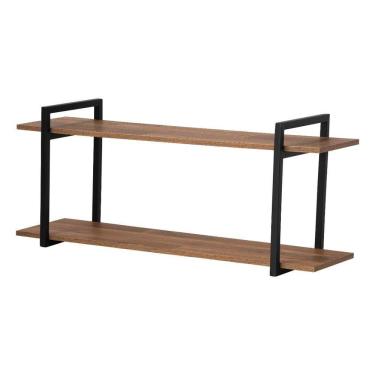 Imagem de Nicho Banheiro Preto com Prateleiras Amadeirado 80cm