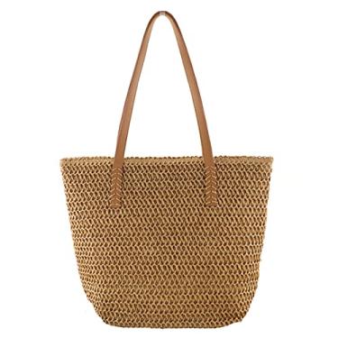 Imagem de AIZHIYI Bolsa de praia de palha bolsa de palha bolsa de praia de palha bolsa de praia bolsa de verão bolsa de palha baldes bolsas bolsa de ombro bolsa feminina bolsa de verão, N
