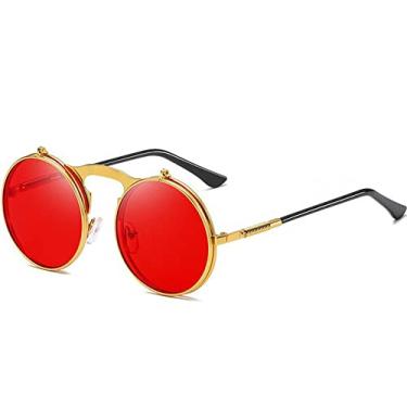 Imagem de Vintage Round Steampunk Sunglasses Man Woman Fashion Designer Sun Glasses Male Female Flip Punk Circle Oculos De Sol,6,China