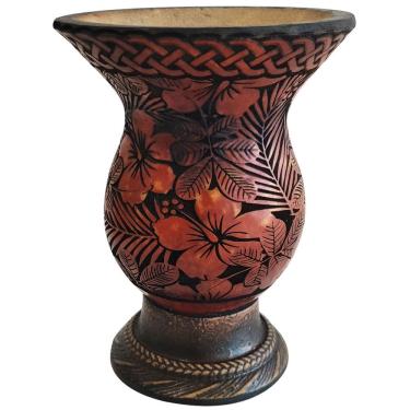 Imagem de Cuia De Chimarrão Tererê Artesanal Cuia De Porongo Natural Com Pé Desenho De Flores