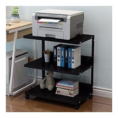 Imagem de Suporte de impressora de piso de 3 camadas, prateleira de rack de forno de microondas, impressora multifuncional de mesa copiadora scanner prateleira suporte de impressora para mesa (cor: preto)