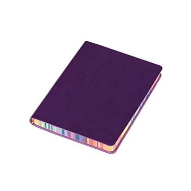 Imagem de Caderno de Negócios em Couro Design de Borda Arco-Íris Ideal para Professores Mulheres/Homens Escritores Jornalistas Escriturários, Roxo, 1 PCS