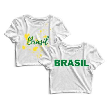 Imagem de Kit 2 Blusas Blusinha Cropped Tshirt Camiseta Feminina Brasil - Goup S