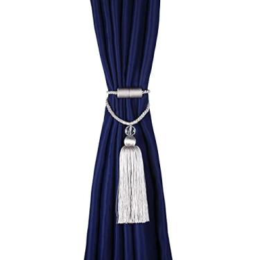 Imagem de peça cortina tieback borlas penduradas bola ouro decoração para casa tieback ímã fivela corda retenção acessórios cortina cortinas magnéticas tiebacks, prata, 1 peça