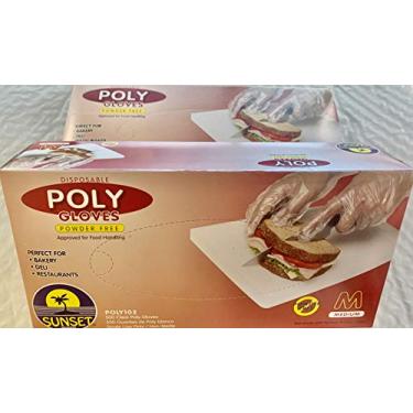 Imagem de 1000 luvas descartáveis de poliéster de tamanho médio, sem pó, toque suave, grau de serviço alimentício, polietileno, não esterilizado [2 x 500 unidades]