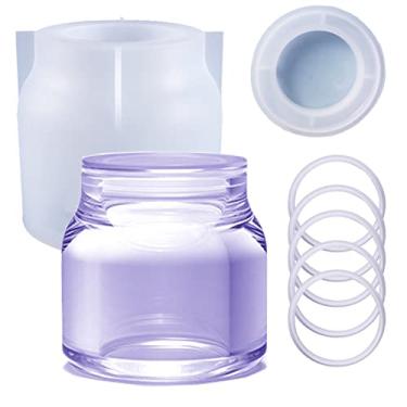 Imagem de Frasco de armazenamento selado Molde de resina de silicone com 1 tampa e 5 anéis suporte de caneta de vaso caixa de garrafa forma redonda moldes de fundição epóxi para doces ornamentos de joias copo de recipiente de bugiganga, artesanato 3D DIY fazendo artesanato