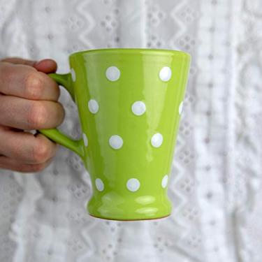 Imagem de Cerâmica de bolinhas feita à mão verde limão e branco | Café, chá, caneca de latte, xícara com alça grande, presente de cerâmica de designer exclusivo para amantes de chá da City to Cottage