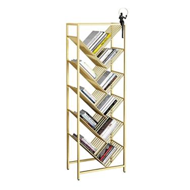 Imagem de KIZQYN Estante de livros ferro luz luxo multicamadas armazenamento piso simples estante de estudante prateleira de livros de árvore criativa estante moderna minimalista (cor: branco, tamanho: 40x24x85cm)