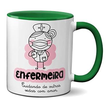 Imagem de Caneca Enfermeira Cuidando De Outras Vidas Com Amor Presente (Verde)
