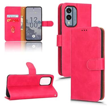 Imagem de Capas de telefone Business Skin Feel Nokia X30 X 30 5G Capa de couro com slots de cartão de luxo suporte de clipe de carteira capa de telefone à prova de choque Nokia X30 5G capas (rosa vermelha, Nokia X30 5G)