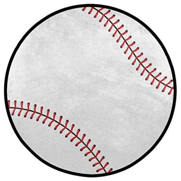 Imagem de Pardick Tapete de beisebol redondo de 3 pés círculo americano tapete de área esportiva para homens sala de estar, quarto de crianças meninos sala de jogos decoração de casa esportes padrão de beisebol tapete de berçário branco (92 cm)