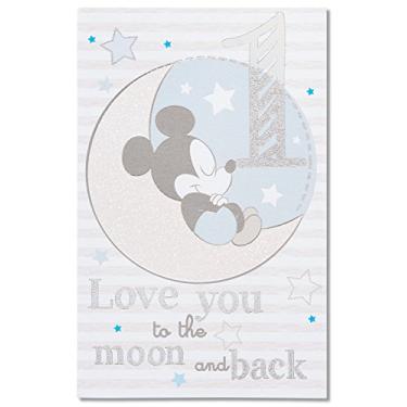 Imagem de American Greetings Cartão de felicitações do 1º aniversário do Mickey Mouse para meninos com folha e papel grosso