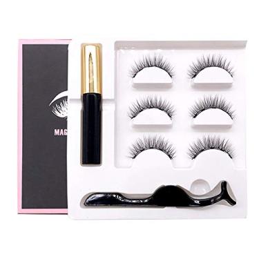 Imagem de KKmoon Cílios Postiços Magnéticos 3D com Aplicador - Máscara de Cílios Postiços Magnéticos Pretos para Extensão de Cílios