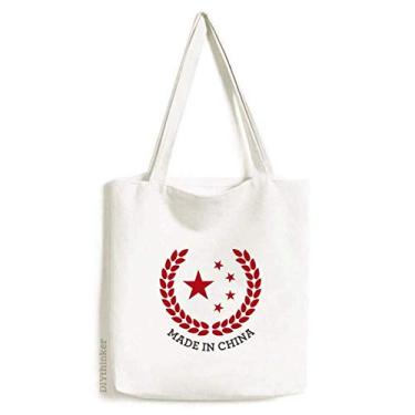 Imagem de Bolsa de lona feita na China, estrelas, trigo, arroz, vermelha, sacola de compras, bolsa casual