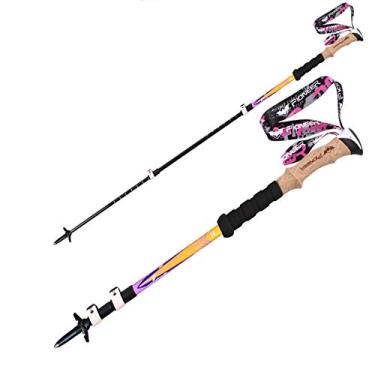 Imagem de Pacote com 2 bastões para caminhada ao ar livre, absorção de choque e varetas telescópicas para caminhada/caminhada com sistema de trava rápida, fibra de carbono super forte e ultraleve e liga de alumínio para acampamento, mochilão, escalada