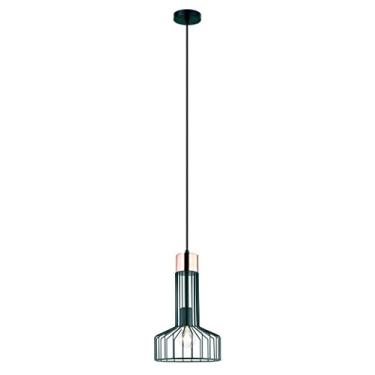 Imagem de Pendente Aramado Em Metal Na Cor Preto, Com Detalhes Em Metal Na Cor Cobre, Com Soquete 1xe27, Com Potencia Maxima De 40w, Medindo Ø22x37cm New Line 110v