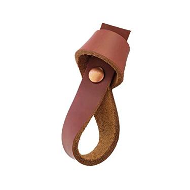 Imagem de Puxador Nó Parafuso - Couro Legítimo Mogno - Parafuso Cobre