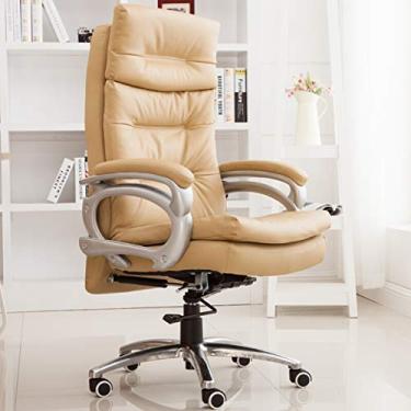 Imagem de Cadeira executiva comercial ergonômica de couro com encosto alto, cadeira de escritório de couro com encosto alto ajustável e apoio lombar ergonômico, cadeira de escritório ergonômica, bege