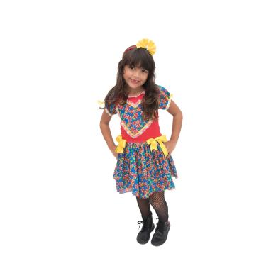 Imagem de Vestido Caipira Infantil Junino Vermelho Azul + Tiara