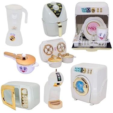 Imagem de Kit Princesa Cozinha Eletro Louça Panela Fogão Máquina 15pç
