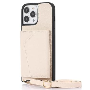 Imagem de CQSJX Capa transversal para iPhone 14 Pro Max/14 Plus/14 Pro/14, capa carteira de couro real com fecho magnético para cartão, branca, 14 Plus de 6,7 polegadas