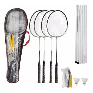 Imagem de Kit Badminton C/ 4 Raquetes 2 Petecas Rede E Suporte