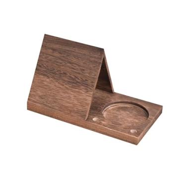 Imagem de harayaa Suporte de livros com suporte de bebida, descanso de livro de madeira, estante triangular de madeira maciça, para escritório sala de estar, mesa, decoração de casa, marrom