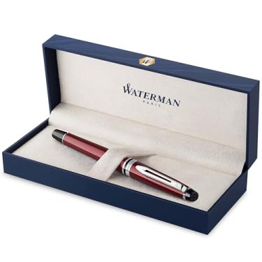 Imagem de Waterman Caneta esferográfica especializada | vermelho escuro com acabamento cromado | ponta fina | tinta preta | caixa de presente
