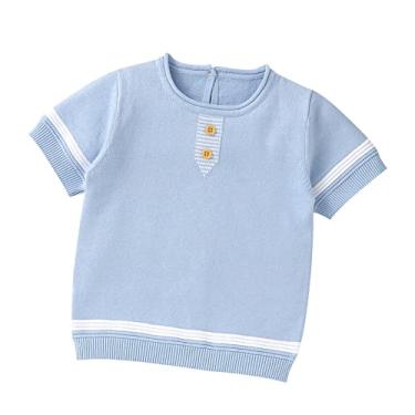 Imagem de Roupas de meninas para bebês meninos meninas suéter pulôver de manga curta algodão malha fecho de botão suéter tops camisa 14, Azul claro, 12-18 Meses