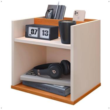 Imagem de Mesa de Cabeceira Suspensa Madri Divisória Organizadora Nicho Mesinha Decorativa Quarto Casal Solteiro - Off White/Cinamomo - RPM Móveis