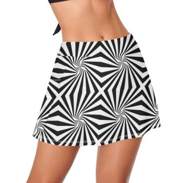 Imagem de Saia geométrica franzida feminina com calcinha integrada e roupa de banho atlética de cintura alta, Geométric, M