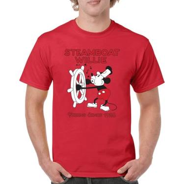 Imagem de Camiseta masculina Steamboat Willie Vibing Since 1928 icônica retrô desenho mouse atemporal clássica vintage Vibe, Vermelho, GG