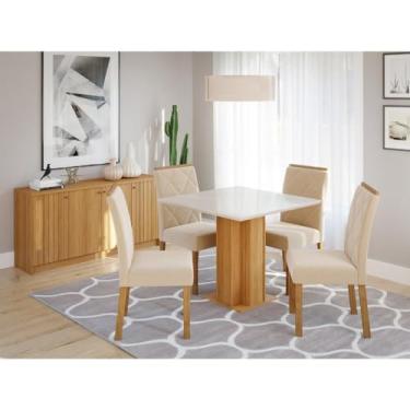 Imagem de Sala de Jantar Sophia Tampo Mdf/vidro 0,95cm com 4 Cadeiras Fernanda Wood natura/off white/madeira/nude