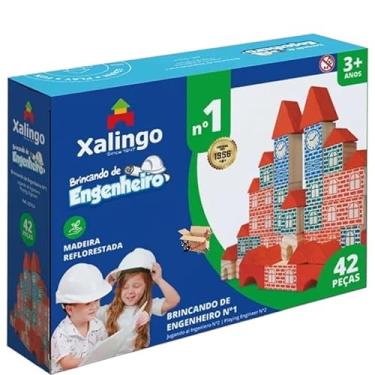 Imagem de Brinquedo Educativo Pedagógico Engenheiro N 1 42 Pçs Blocos De Montar Em Madeira (42 peças)