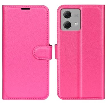Imagem de Capa de telefone para Motorola Moto G84 5G, couro PU com suporte para cartão de crédito, carteira fina flip com suporte, capa protetora para Motorola G84 5G (rosa choque)