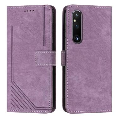 Imagem de Carteira Compatível com Sony Xperia 1 V 2023 Alça de pulso Capa de telefone Carteira Flip Phone Case Suporte para cartão Flip Cover Phone Case Compatível com Sony Xperia 1 V 2023 (Size : Purple)