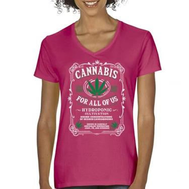 Imagem de Camiseta feminina cannabis for All gola V 420 folha de maconha fumar maconha legalizar maconha engraçado alto stoner humor maconheiro, Rosa choque, G