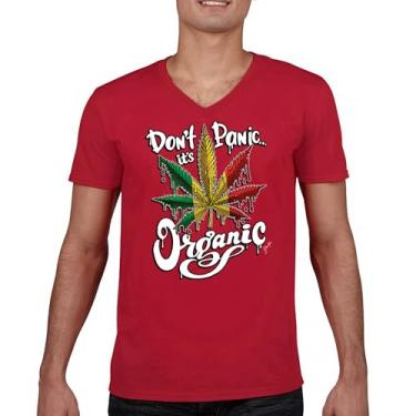 Imagem de Camiseta Don't Panic It's Organic gola V 420 Weed Pot Leaf Smoking Marijuana Legalize Cannabis Stoner Pothead Tee, Vermelho, GG