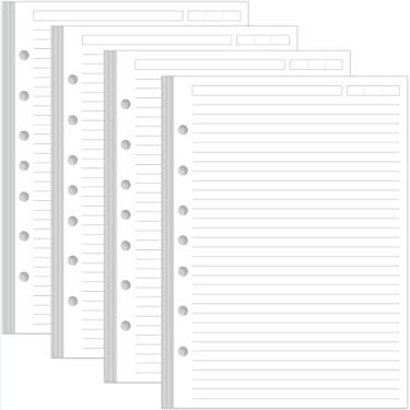 Imagem de (Pacote com 4) Papel de enchimento forrado com fichário mínimo para 3 ou 7 fichários - 400 folhas/800 páginas refis de papel de régua de folha solta, tamanho de mesa 4, papel de linha de 100 g/m², 14,7 cm x 21 cm