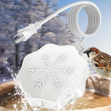 Imagem de Ryscam Aquecedor de banho de pássaros para atividades ao ar livre no inverno, 80 W termostático controlado desligamento automático degelo de banhos de pássaros, descongelador aquecido a água de inverno para gado e aves na fazenda e quintal (1 peça)