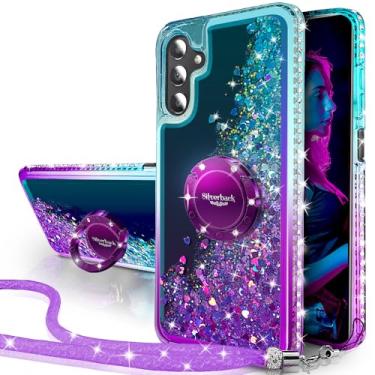 Imagem de Silverback Capa para celular Galaxy A54 5G, glitter holográfico brilhante líquido com suporte, proteção premium com TPU macio e brilho de coração holográfico, roxo