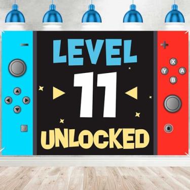 Imagem de Level 11th Unlocked Happy 11th Birthday Level Up Banner Background Photo Booth Props Video Game Tema Juvenil Decoração para Meninos Meninas Festa de 11º Aniversário Lembranças de Chá de Bebê