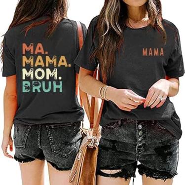 Imagem de Camiseta feminina Mama Letter in My Mama Era, estampa de flor, borboleta, camisa para mãe, presente para mamãe, blusa casual, Preto, cinza, M